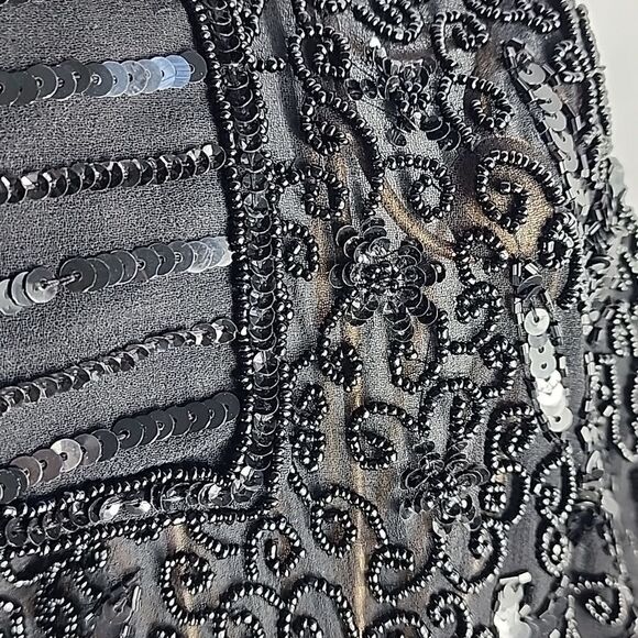 Long Black Beaded & Sequined Sheer Sparkly Holiday Snap Button Jacket Size1X - Picture 8 of 16